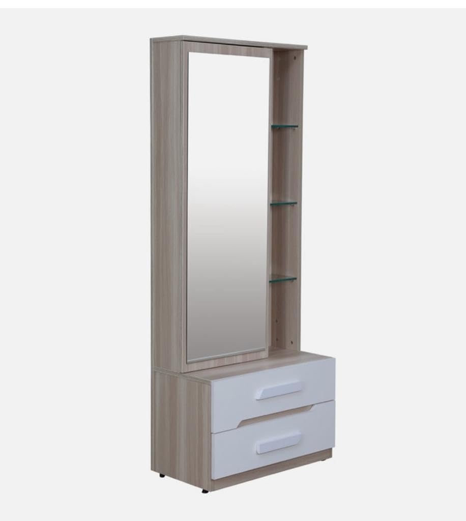 CASPIAN Engineered Wood 1 Door Wardrobe (Oak Light and White) | Pre Assembled Furniture with Mirror & Vanity Dressing Table | Cupboard/Almirah for Bedroom Clothes Storage Organizer with 5 Shelves 1