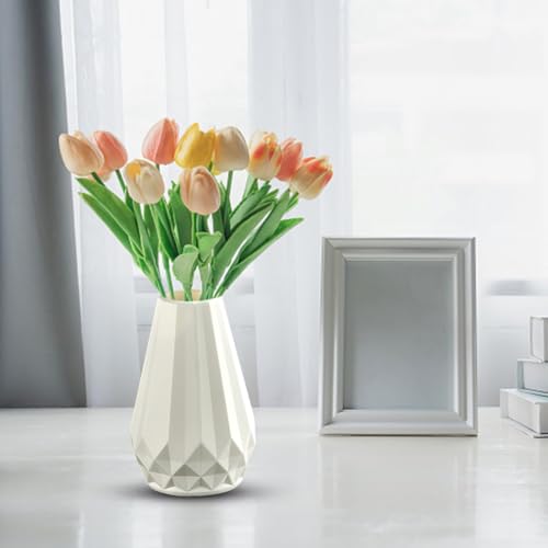 Vase Decorative Unbreakable Plastic Vases for Flowers Tall Modern Flower Vase for Living Room Office Desktop Wedding Decoration (White) - Image 4