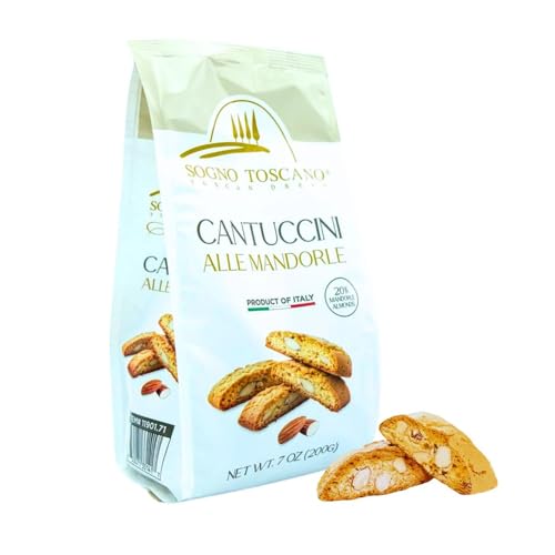 Sogno Toscano Italian Almond Cantuccini, Cantucci - All Natural, Traditional Authentic Cantucci Tuscan recipe, Classic Almond Italian Biscotti Cookies, Gourmet Coffee & Tea Dipping Snack - 7 oz
