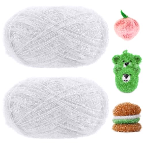 Image of JeogYong Scrubby Yarn 2 Skeins (2 x 100g, 2 x 218yd) Scrubby Sparkle Yarn, Fluffy Polyester Scrubbie Crochet String for Crocheting Knitting Dishcloths Washcloths DIY Projects