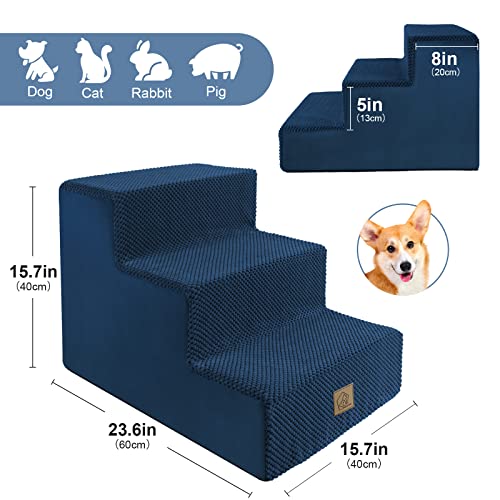 3-Steps Foam Dog Steps For Indoor Access,High Density Foam Dog Stairs For High Bed Sofa,Non-Slip Pet Steps Stairs Ladder With Washable Fabric Cover,Up To 60 Lbs,1 Free Lint Roller With 2 Pcs Refills #TOP4