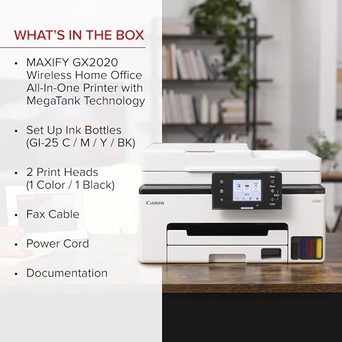 Image of Canon Megatank GX2020 All-in-One Wireless Supertank [Megatank] Printer | Print, Copy and Scan| Mobile Printing | 2.7 inch LCD Color Touchscreen | Auto Document Feeder and Auto Duplex Printing