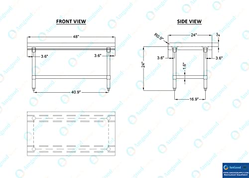 Image of AmGood Stainless Steel Equipment Stand - Heavy Duty, Commercial Grade, with Undershelf, NSF Certified (24 inch Width x 48 inch Length)
