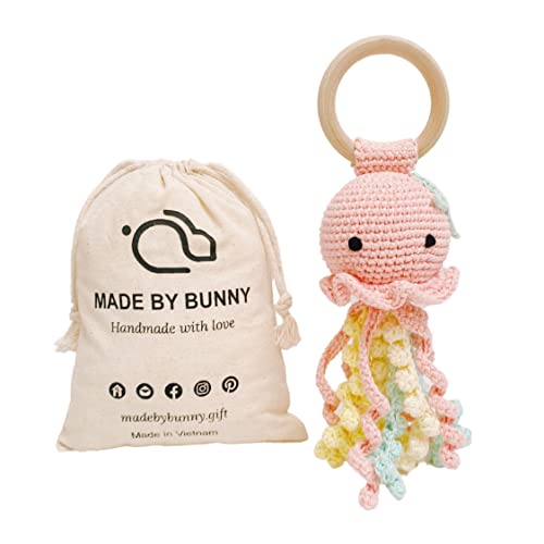 Image of Bunny White Bunny rattles Toy for Young Children, Handmade Woolen Toy with Strict Quality Testing Process, Usable as House Decoration (Jellyfish)