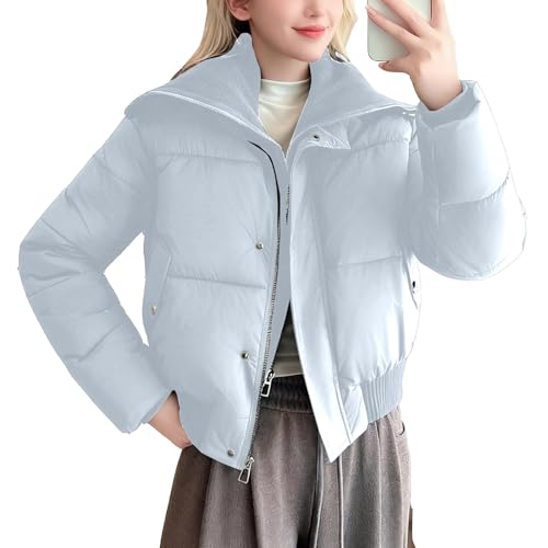 Rrongwn Chaqueta de invierno para mujer, con capucha, cálida, impermeable, chaqueta acolchada para mujer, azul, M