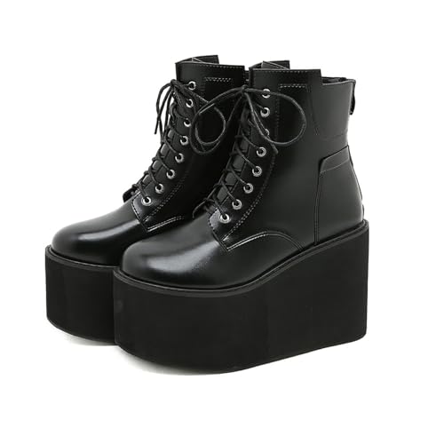 Women's Lace up Platform Gothic Ankle Booties Back Zipper Comfortable Round Toe Non Slip Wedge Dress Booties for Fashion Party Prom