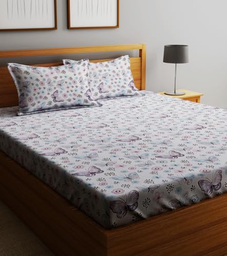 Image of Home Sizzler 210TC Butterfly Whispers Double Bedsheet with 2 King Size Pillow Covers