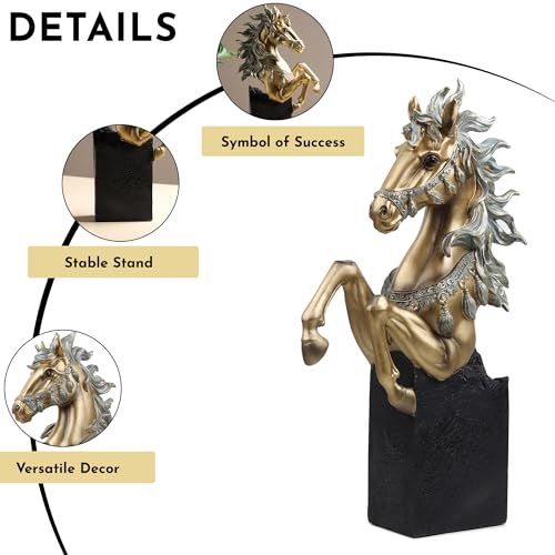 Image of ARMONIA Regal Horse Statue, Gold and Silver Finish, 40 cm Decorative Figurine with Black Base, Premium Home Decor