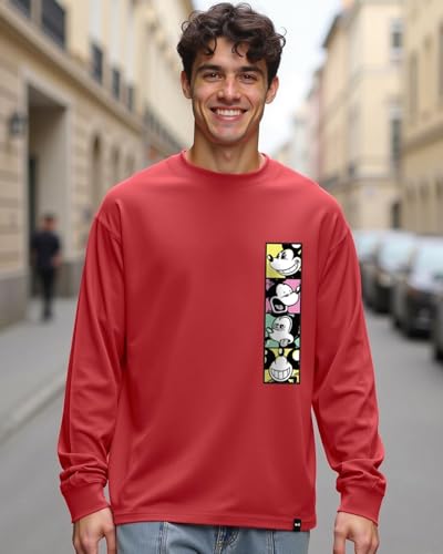 Image of Bewakoof X Disney Men's Cotton Printed Oversized Fit Full Sleeve Round Neck T-Shirt | Casual Wear | Street Wear | Oversized t Shirt for Men Cotton | Baggy