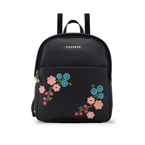 Image of Caprese Erica Casual Backpack, Medium | Floral Embroidered Backpack for Women with Adjustable Shoulder Strap & Secure Zip Closure | Spacious, Versatile for Everyday Outings and Travel