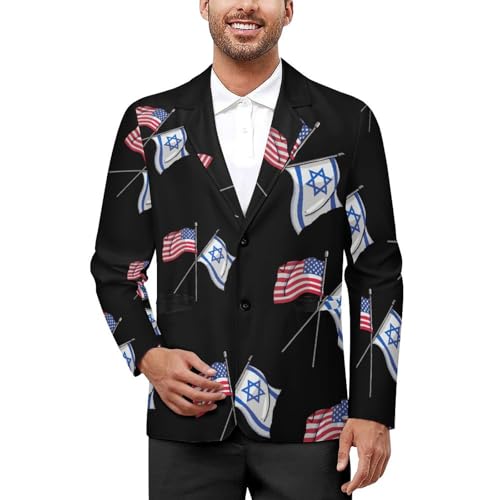 Israel USA American Flag Mens Blazer Two Button Sport Coat Lightweight Suit Jacket for Travel Business Wedding