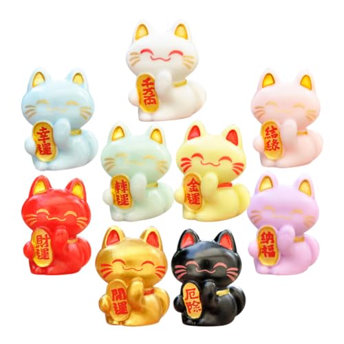 Kichvoe Mini Ma- Ne- Lucky Cat Figurines 9PCS Miniature Japanese Cat Statue Cute Fortune Feng Shui...