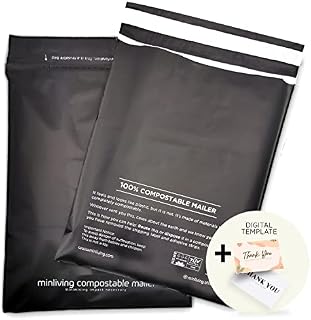 100% Biodegradable Mailing Bags 37.8 x 48.2cm (50 Pcs) Compostable Poly Mailers, 14.9x19" Eco Friendly Packaging Postage Bag. Reusable Double Sealing, Extra Thick, Zero-Waste Shipping Parcel Envelope