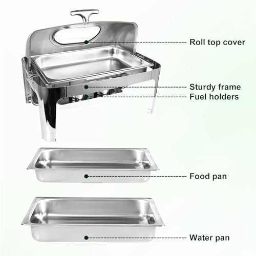 IMACONE Roll-Top-Chafing Dish Buffet-Set mit Sichtfenster, 8QT Edelstahl-Käfer und Buffetwärmer für die Gastronomie, mit Lebensmittel- und Wasserpfanne, klappbarem Rahmen, Kraftstoffhalter für – Bild 4