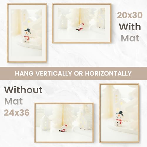 Image of 24x36 Poster Frame, USA-Sourced Natural Oak Wood Picture Collage Frame with HD Tempered Glass, Modern Simple 24 x 36 Wooden Photo Frame Matted to 20x30, Vertical & Horizontal Wall Hanging Display