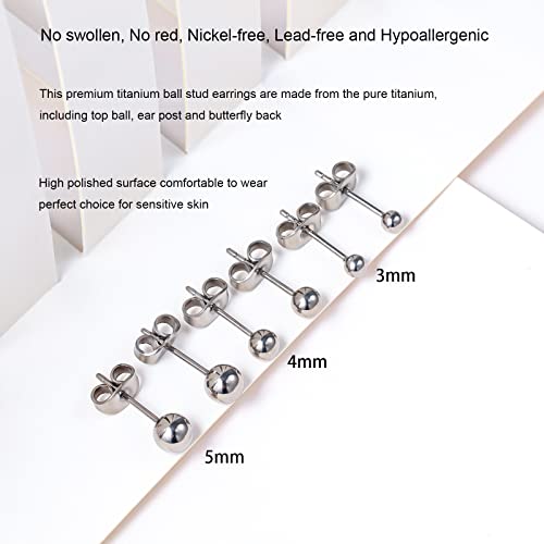 Titanium Ball Earrings Hypoallergenic Studs for Women Men Sensitive Ears Black 3mm 4mm 5mm Titanium Backs3