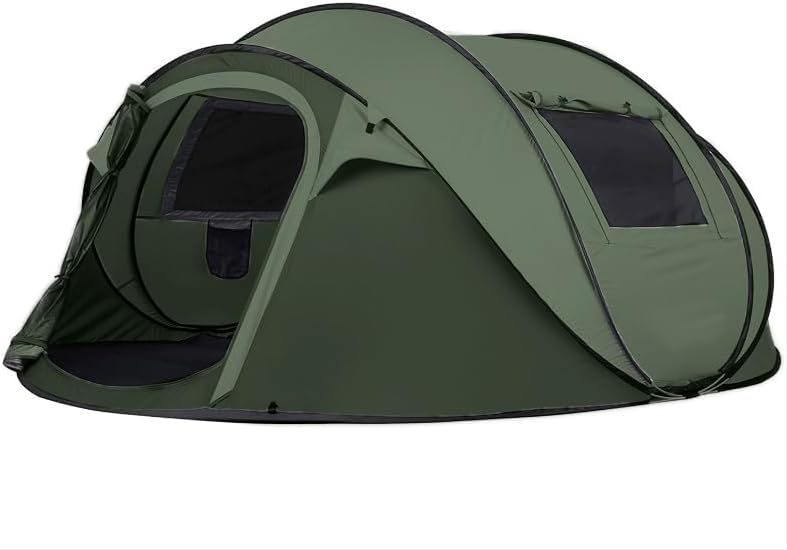 Tenda da Campeggio Pop-up Istantanea, Tenda per 5-6 Persone, Tenda A Installazione Automatica con 2 Finestre in Rete di Ventilazione, Tenda Familiare Parasole Impermeabile, Tenda A, Army Green