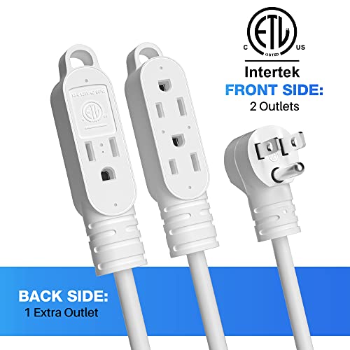 3 Prong Extension Cord With Multiple Outlets 25 Feet Heavy Duty Power Cord, Angled Plug, 16Awg Wire (13A 125V 1625W), Etl Listed, Power Strip, Power Splitter, White Electrical Cable– 25 Ft #TOP2