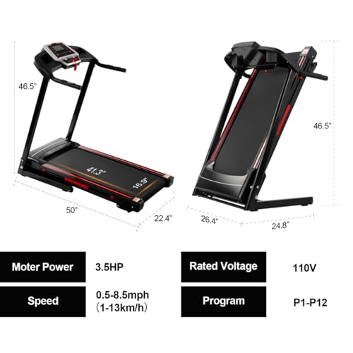 Image of 3.5HP Folding Treadmill for Home, Portable Treadmill with Incline & 12 Programs, 330 lbs Capacity Electric Running Machine for Home Office, APP Control, Easy Fold & Space Saving