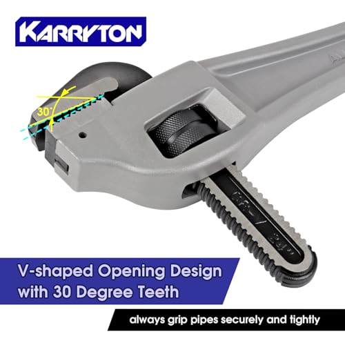 Image of 24 Inch Aluminum Offset Pipe Wrench, 4 inch /101mm Adjustable Jaw Capacity, Heavy Duty Plumbers Wrench with Drop Forged Steel Jaw(CR-V), Perfect Plumbing Tool Exceed GGG Standard