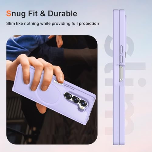 Image of ORETECH Magnetic Case Compatible with Samsung Galaxy Z Fold 6 Case, Translucent Back Non-Slip Hard PC Shockproof Bumper Protective Phone Case Cover for Samsung Z Fold 6 - Light Purple