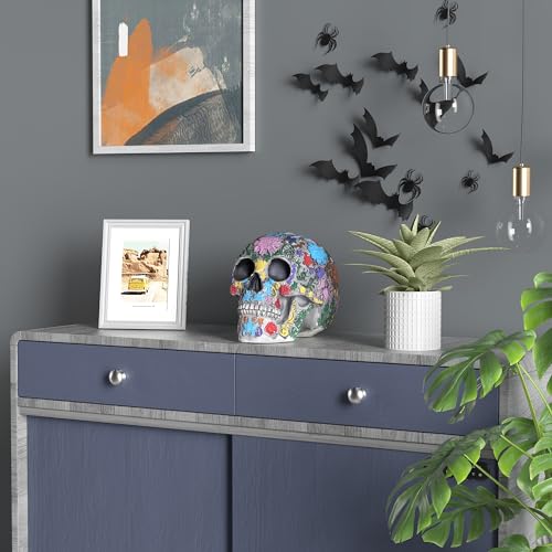 READAEER Life Size Skeleton Replica Realistic Human Skull Head Bone Model (Colorful Floral)