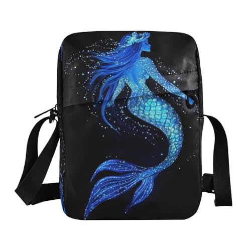 Crossbody Bag Blue Mermaid Princess Messenger Bag for Women Men Purse Shoulder Bag Satchel Bag with Adjustable Strap 214B9266