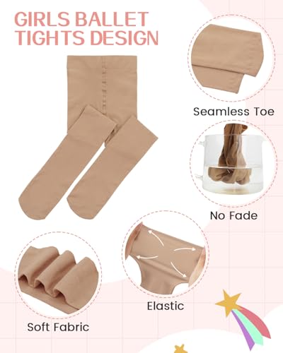 Image of Century Star Girls Ballet Tights 2-Pack - Ultra Soft Opaque Footed Transition Dance Tights for Toddler & Kids