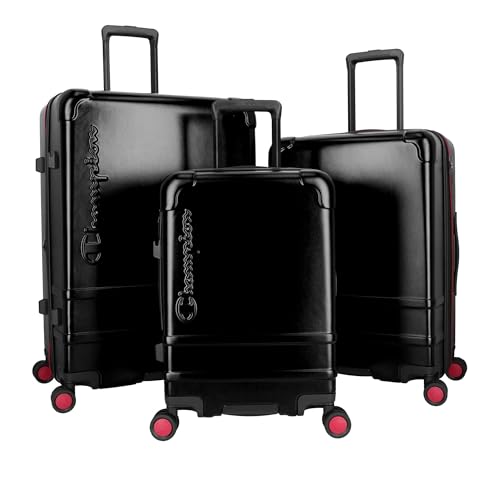 Champion 3-Piece Luggage Set - 21” 25” 29” Hardshell Suitcases with 8 Spinner Wheels - Expandable Carry-On & Checked Luggage - Durable ABS Material - Airline Approved - With TSA Lock - Black