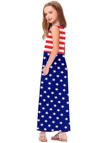 Image of Deerose Girls Maxi Dress Short Sleeve Casual Long Dresses with Pockets 5-14 Years