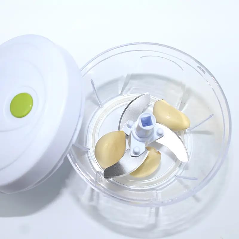 Manual Garlic Mincer Chopper | Portable Hand Pull String Vegetable Chopper | Compact Stainless Steel Chopper for Veggies, Nuts, Onion, etc (White)