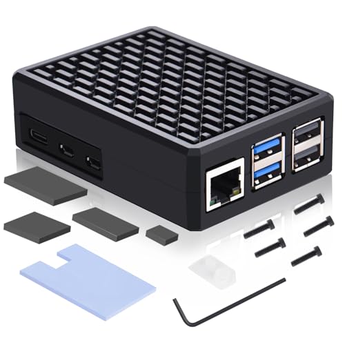 GeeekPi Armor Case für Raspberry Pi 5 Alu-Gehäuse mit passiver Kühlung & großem Westen-Wärmeleitpad (doppelseitig) CNC-gefräst lüfterlos für Raspberry Pi 4GB/8GB/16GB