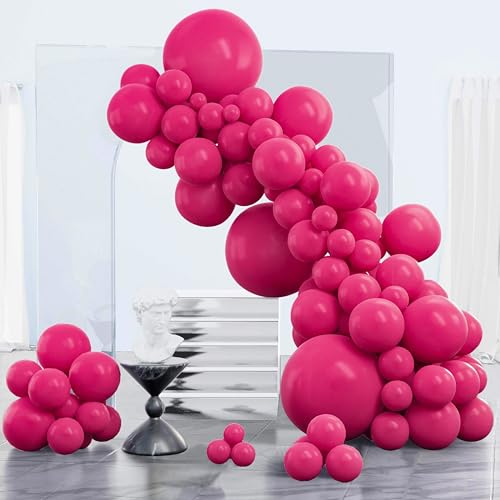 PartyWoo Hot Pink Balloons 123 pcs Different Sizes of 18 12 10 5 Inch Magenta Fuchsia Balloon Arch Kit Garland for Baby Shower Wedding Bridal Shower Anniversary Birthday Party Decorations Pink-Y12