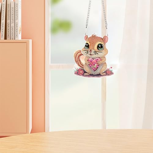 Image of DIY 5D Diamond Painting Rhinestone Acrylic Pendant Kit Love Squirrel Special Shape Diamond Art Hanging Crafts Wall Mosaic Art Door Window Home Decoration Ornament Valentine's Day Gifts