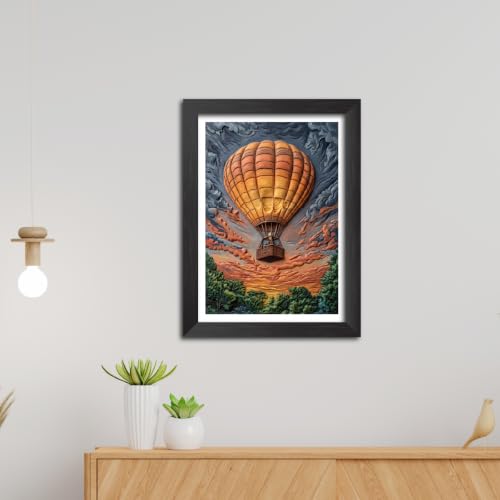 Image of TenorArts Flying Parachute Art 3D Clay Textured Digital Art Print Photo Frame, Modern Art Painting For Bedroom Living Room Home and Cafe Decor | Minimal Drawing Black Framed Posters for Decoration (9x12 inches) [CL-A08]