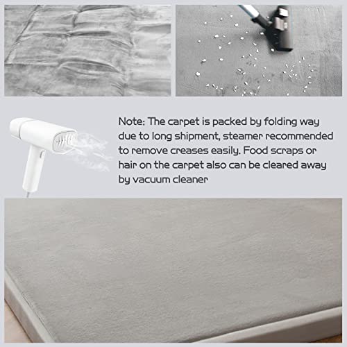 MAXYOYO Grey Coral Velvet Area Rug, Thick Japanese Tatami Mat Living Room Carpet with Non-Slip Backing, Large Solid Color Mat for Bedroom Dormitory Yoga, 78 by 158 inch