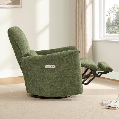 Image of CHITA Power Swivel Glider Recliner Chair, Tall-Wide, Green | FSC Certified Upholstery Rocking Chair, Lumbar Support, Reclining Chair for Living Room / Nursery