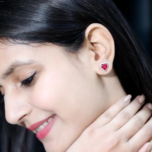 Certified Lab Grown Ruby 8mm Heart Earrings in Silver, Aaaa Quality, Ruby Stud Earrings - Gift for Women3