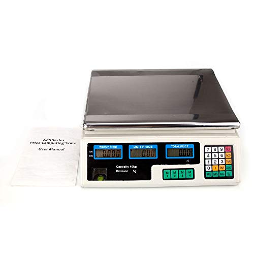 88Lb 40Kg Electronic Price Computing Scale | Digital Deli Food Produce Weight Scales Counting Equipment With Lcd Display For Retail Outlet Store, Kitchen, Restaurant, Food, Meat, Fruit (White) #TOP2