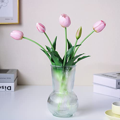 WAKISAKI 16-inch Premium Real Touch Fake Tulips, Artificial Flowers with Buds, Flexible Stem Easy to Shape