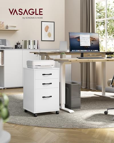 Image of VASAGLE CUSTOS Collection - Mobile File Cabinet, 3 Drawers Filing Cabinet with Wheels, for Home Office, for A4, Letter Sized Documents, Adjustable Hanging Rail, Cloud White UOFC065WB01