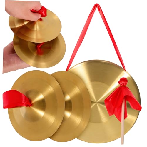 Vaguelly 22cm Gong 15cm Cymbals Pair Large Gong Set for Chinese Opera Percussion Instrument Great for Schools