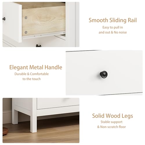 Image of LYNSOM White Dresser for Bedroom with 7 Drawers, 47'' Wide Modern Chest of Drawer with Black Handles, Wood Storage Dresser TV Stand Dressers for Closet, Living Room, Kids Room, Entryway