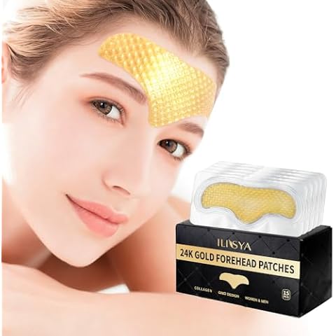 ROUSE 24K Gold Forehead Anti-Wrinkle Patch-15 PCS, Collagen Forehead Lines Mask Forehead Frown Wrinkles Pads T-Zone Patches Smooth Forehead Strips Moisturizing Cover