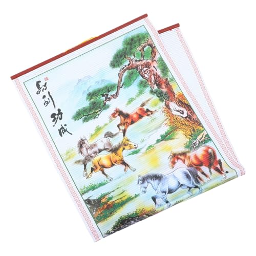 Gogogmee 年馬年仮籐掛軸カレンダー 精密印刷伝統美学 太陰暦表示 家用リビングルーム装飾向け