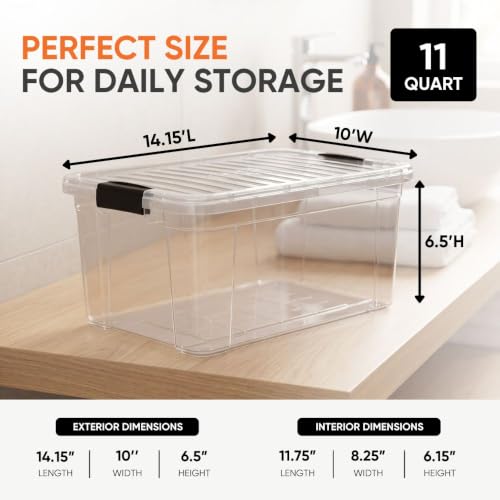 Image of Superio 11 Quart Clear Plastic Storage Boxes with Lids, Stackable Organizer Containers, BPA-Free Storage Bins for Home, Office, School & Dorm, 3 Pack