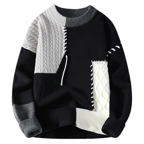 Men's Patchwork Sweater - Trendy High Street Fashion Winter Warm Top Mens Street Clothing