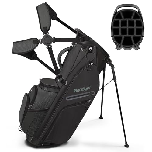 Beutyal 14 Way Full Length Dividers Golf Stand Bag, Lightweight Golf Bag with Stand for Men and Women Golf Club Carry Bag with Dual Strap & Rain Cover, Black