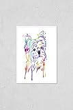 Poster Reproduction of Beautiful watercolor portrait fo a terrier in unique rainbow style with paint...