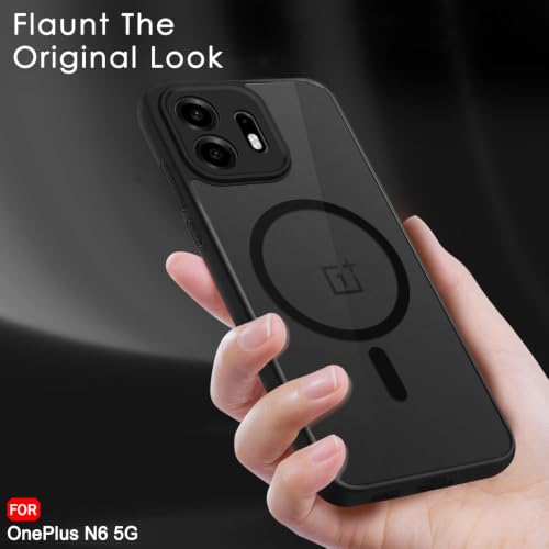 Image of TheGiftKart Hybrid Shockproof Back Cover Case for OnePlus N6 5G Compatible with MagSafe | Camera Protection Module | Hard Back Case for OnePlus N6 (PC & TPU, Translucent Smoke Matte Back, Black Sides)